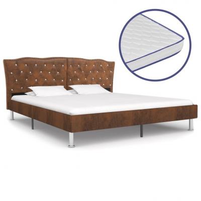 Emaga vidaxl łóżko z materacem memory, brązowe, tkanina, 160x200 cm