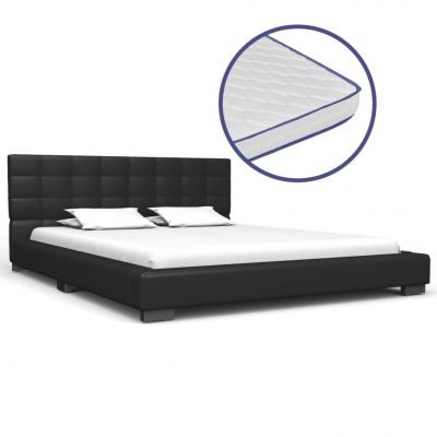 Emaga vidaxl łóżko z materacem memory, czarne, sztuczna skóra, 140 x 200 cm
