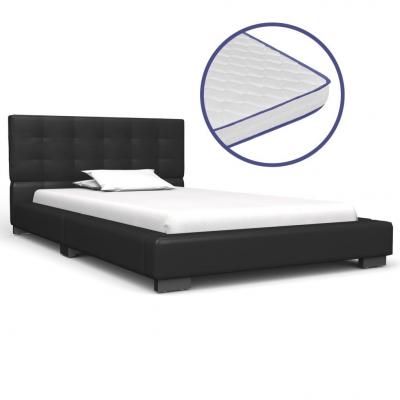 Emaga vidaxl łóżko z materacem memory, czarne, sztuczna skóra, 90x200 cm