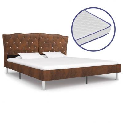 Emaga vidaxl łóżko z materacem memory, brązowe, tkanina, 180 x 200 cm