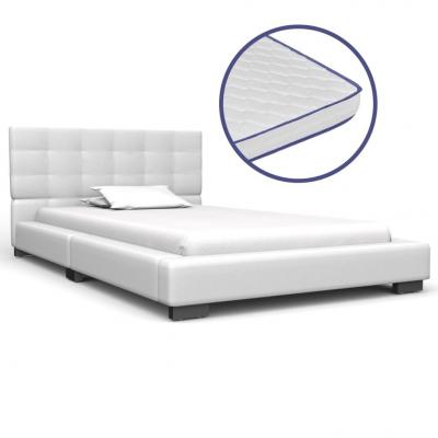 Emaga vidaxl łóżko z materacem memory, białe, sztuczna skóra, 90x200 cm