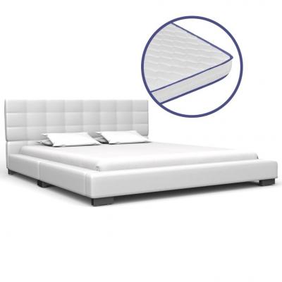 Emaga vidaxl łóżko z materacem memory, białe, sztuczna skóra, 140 x 200 cm