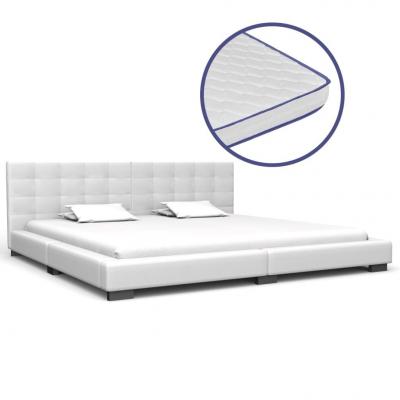 Emaga vidaxl łóżko z materacem memory, białe, sztuczna skóra, 180 x 200 cm