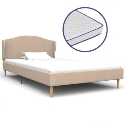 Emaga vidaxl łóżko z materacem memory, beżowe, tkanina, 90x200 cm