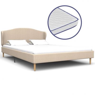 Emaga vidaxl łóżko z materacem memory, beżowe, tkanina, 140x200 cm