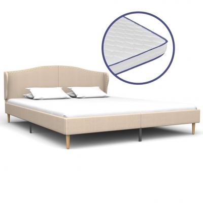 Emaga vidaxl łóżko z materacem memory, beżowe, tkanina, 160x200 cm