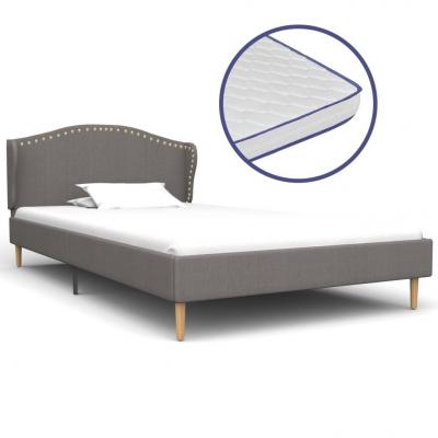 Emaga vidaxl łóżko z materacem memory, jasnoszare, tkanina, 90x200 cm