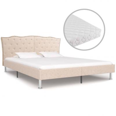 Emaga vidaxl łóżko z materacem, beżowe, tkanina, 160 x 200 cm