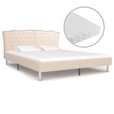 Emaga vidaxl łóżko z materacem, beżowe, tkanina, 180 x 200 cm