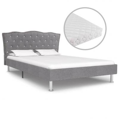 Emaga vidaxl łóżko z materacem, jasnoszare, tkanina, 140 x 200 cm