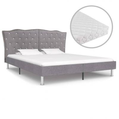 Emaga vidaxl łóżko z materacem, jasnoszare, tkanina, 160 x 200 cm