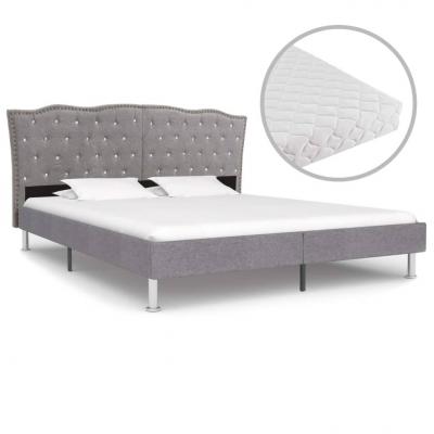 Emaga vidaxl łóżko z materacem, jasnoszare, tkanina, 180 x 200 cm