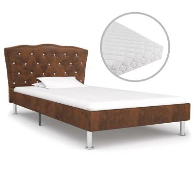Emaga vidaxl łóżko z materacem, brązowe, tkanina, 90 x 200 cm