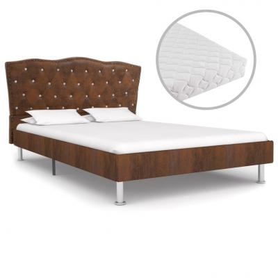Emaga vidaxl łóżko z materacem, brązowe, tkanina, 140 x 200 cm
