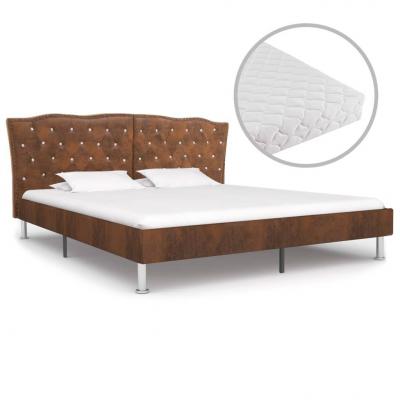 Emaga vidaxl łóżko z materacem, brązowe, tkanina, 160 x 200 cm
