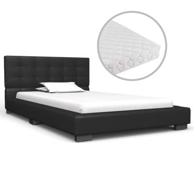 Emaga vidaxl łóżko z materacem, czarne, sztuczna skóra, 90 x 200 cm