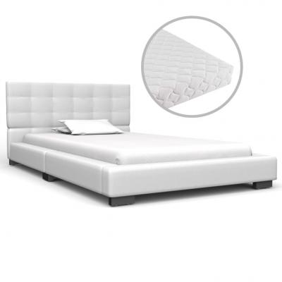 Emaga vidaxl łóżko z materacem, białe, sztuczna skóra, 90 x 200 cm