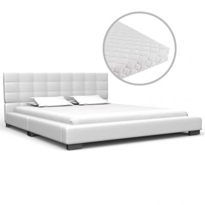 Emaga vidaxl łóżko z materacem, białe, sztuczna skóra, 140 x 200 cm