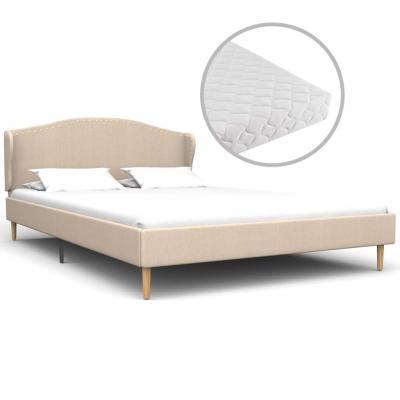 Emaga vidaxl łóżko z materacem, beżowe, tkanina, 140 x 200 cm