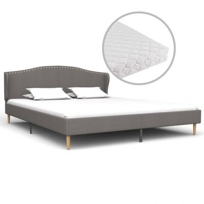 Emaga vidaxl łóżko z materacem, jasnoszare, tkanina, 160 x 200 cm
