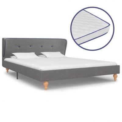 Emaga vidaxl łóżko z materacem memory, jasnoszare, tkanina, 140 x 200 cm