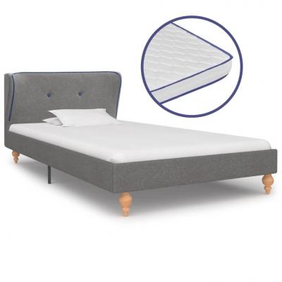 Emaga vidaxl łóżko z materacem memory, jasnoszare, tkanina, 90 x 200 cm
