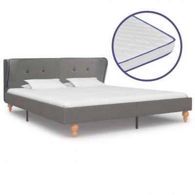Emaga vidaxl łóżko z materacem memory, jasnoszare, tkanina, 160 x 200 cm