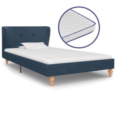 Emaga vidaxl łóżko z materacem memory, niebieskie, tkanina, 90 x 200 cm