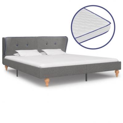 Emaga vidaxl łóżko z materacem memory, jasnoszare, tkanina, 180 x 200 cm
