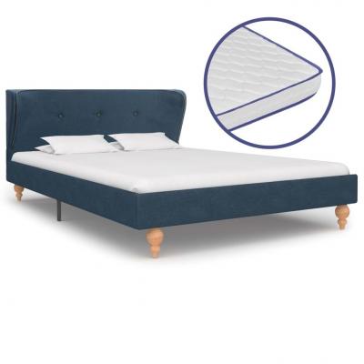 Emaga vidaxl łóżko z materacem memory, niebieskie, tkanina, 120 x 200 cm