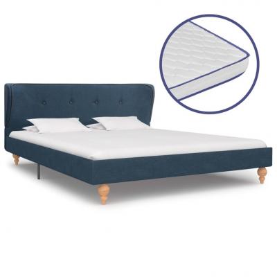 Emaga vidaxl łóżko z materacem memory, niebieskie, tkanina, 140 x 200 cm