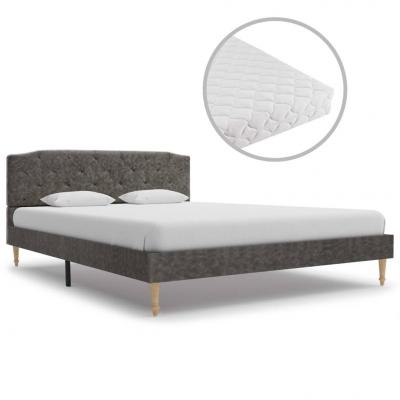 Emaga vidaxl łóżko z materacem, ciemnoszare, tkanina, 140 x 200 cm