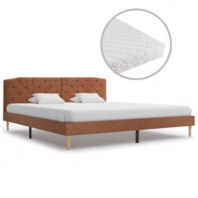 Emaga vidaxl łóżko z materacem, brązowe, tkanina, 180 x 200 cm