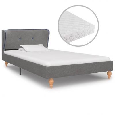 Emaga vidaxl łóżko z materacem, jasnoszare, tkanina, 90 x 200 cm