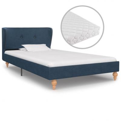 Emaga vidaxl łóżko z materacem, niebieskie, tkanina, 90 x 200 cm