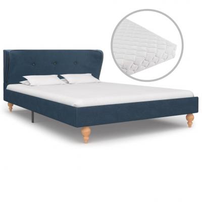 Emaga vidaxl łóżko z materacem, niebieskie, tkanina, 120 x 200 cm