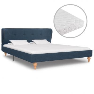 Emaga vidaxl łóżko z materacem, niebieskie, tkanina, 140 x 200 cm