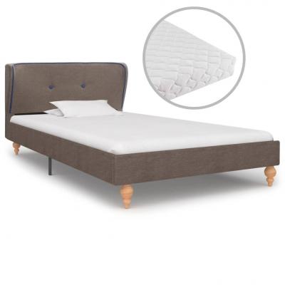 Emaga vidaxl łóżko z materacem, taupe, tkanina, 90 x 200 cm