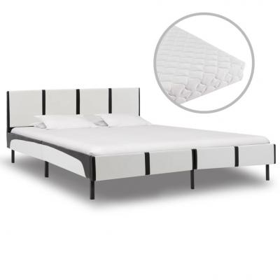 Emaga vidaxl łóżko z materacem, biało-czarne, ekoskóra, 140 x 200 cm