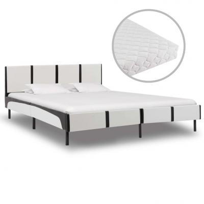 Emaga vidaxl łóżko z materacem, biało-czarne, ekoskóra, 160 x 200 cm