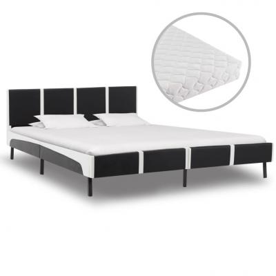 Emaga vidaxl łóżko z materacem, czarno-białe, ekoskóra, 180 x 200 cm
