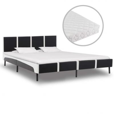 Emaga vidaxl łóżko z materacem, czarno-białe, ekoskóra, 160 x 200 cm