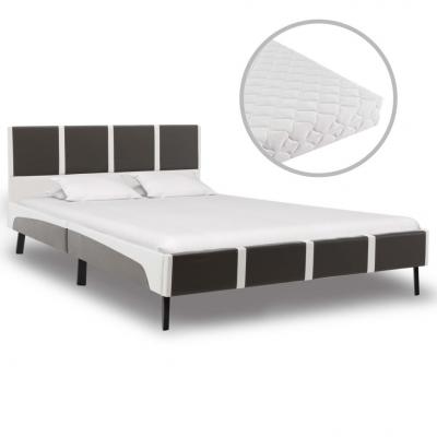 Emaga vidaxl łóżko z materacem, szaro-białe, ekoskóra, 120 x 200 cm