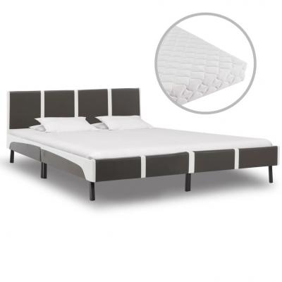 Emaga vidaxl łóżko z materacem, szaro-białe, ekoskóra, 160 x 200 cm