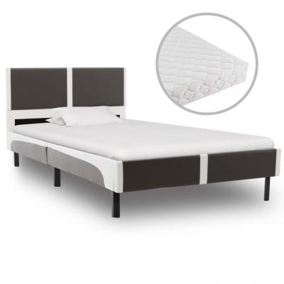 Emaga vidaxl łóżko z materacem, szaro-białe, ekoskóra, 90 x 200 cm