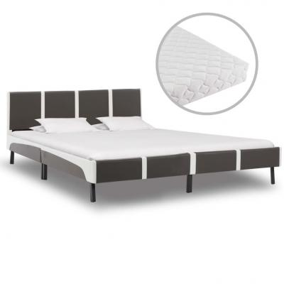 Emaga vidaxl łóżko z materacem, szaro-białe, ekoskóra, 180 x 200 cm