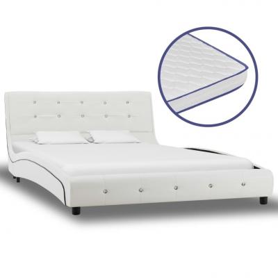 Emaga vidaxl łóżko z materacem memory, białe, sztuczna skóra, 120 x 200 cm