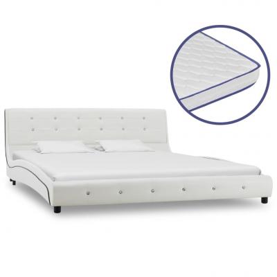 Emaga vidaxl łóżko z materacem memory, białe, sztuczna skóra, 160 x 200 cm
