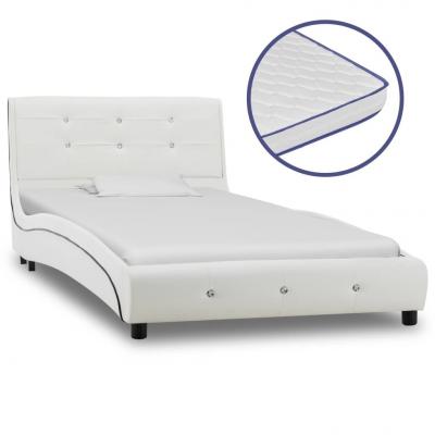 Emaga vidaxl łóżko z materacem memory, białe, sztuczna skóra, 90 x 200 cm