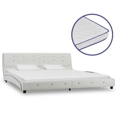 Emaga vidaxl łóżko z materacem memory, białe, sztuczna skóra, 180 x 200 cm